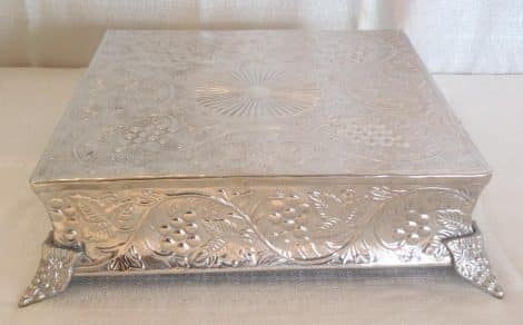 silver square cake stand 18"