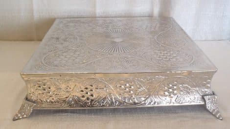 silver square cake stand 22"