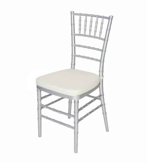 silver chivari chair with ivory cushion