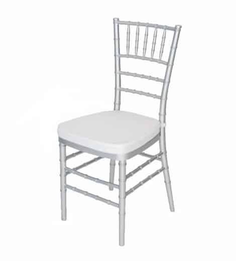 silver chivari chair with white pad